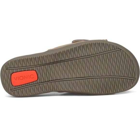 Vionic Kiwi Sandal Mens 8 Euro 41 Camel Khaki Tan Slide Supportive Arch New‎ - Picture 7 of 8